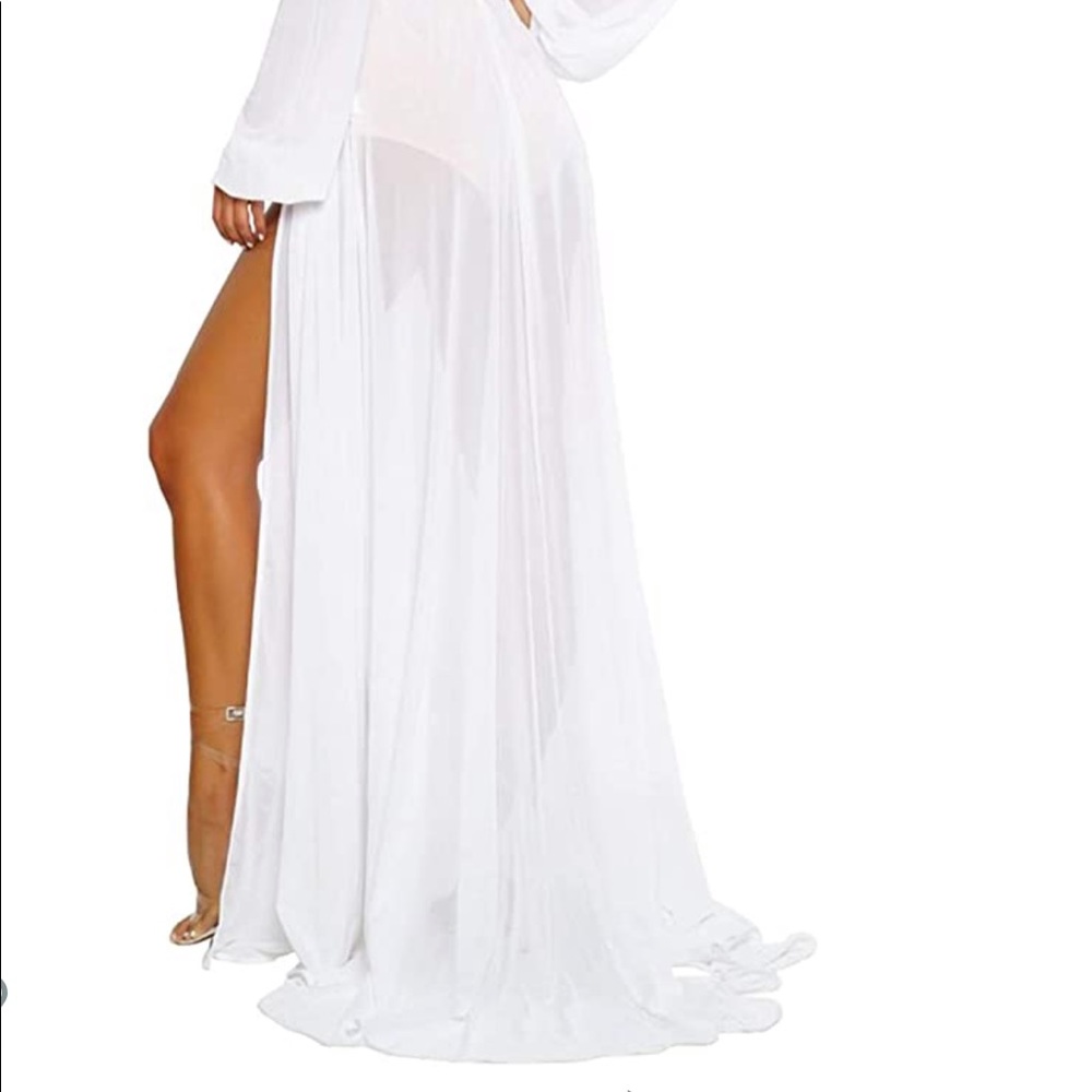Old Hollywood duster long robe sophisticated classy boudoir lingerie cover up - Picture 3 of 4